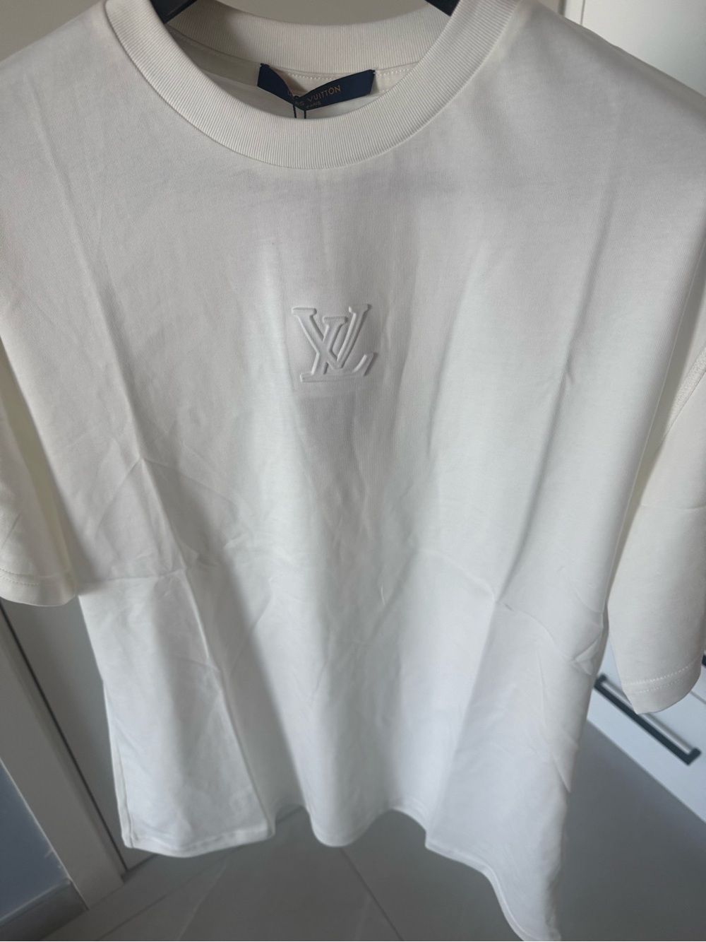 Louis Vuitton White Embossed LV Logo Short Sleeve Tee